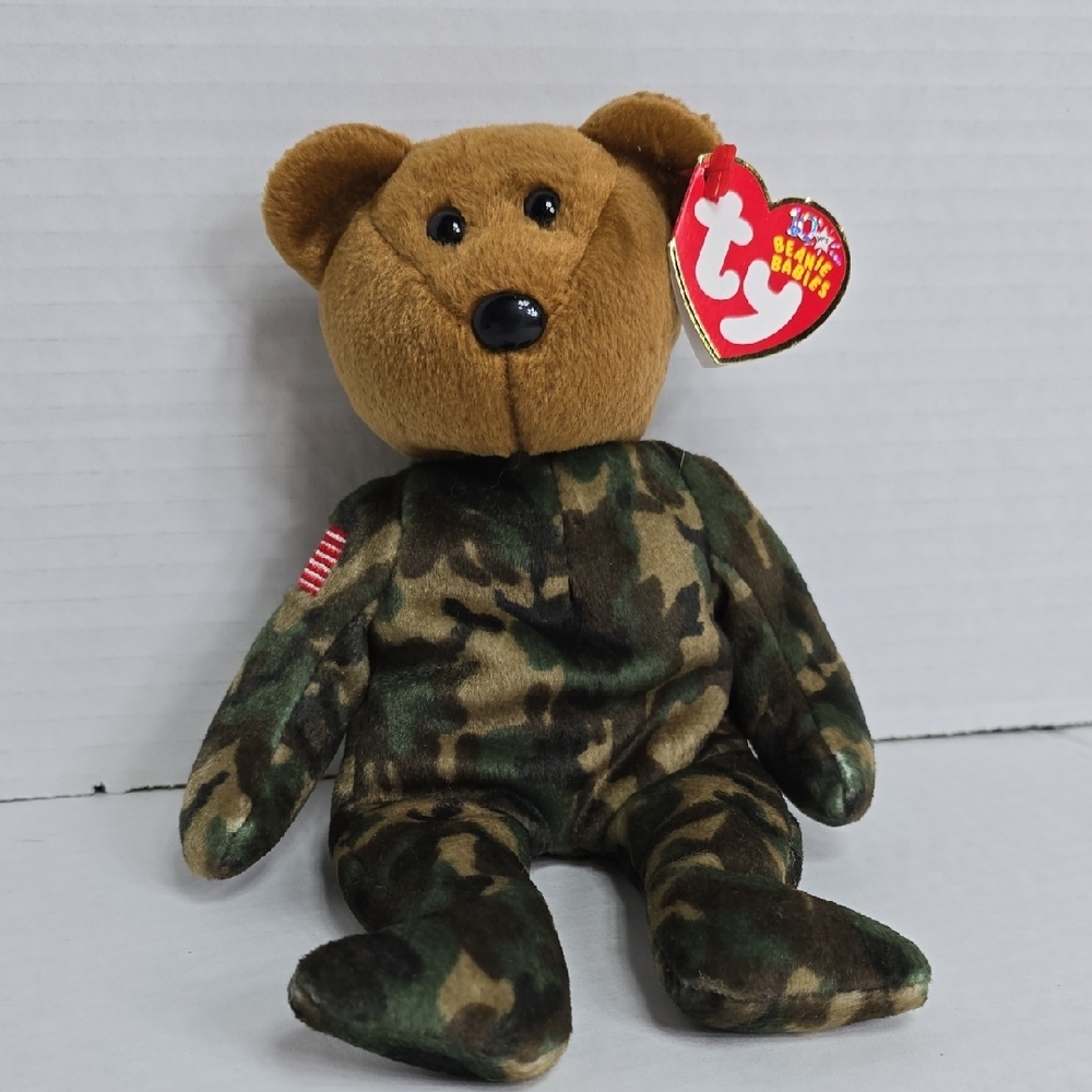 Ty 10 Years Hero Bear USA Military Green Camouflage Beanie Baby Stuffed Animal